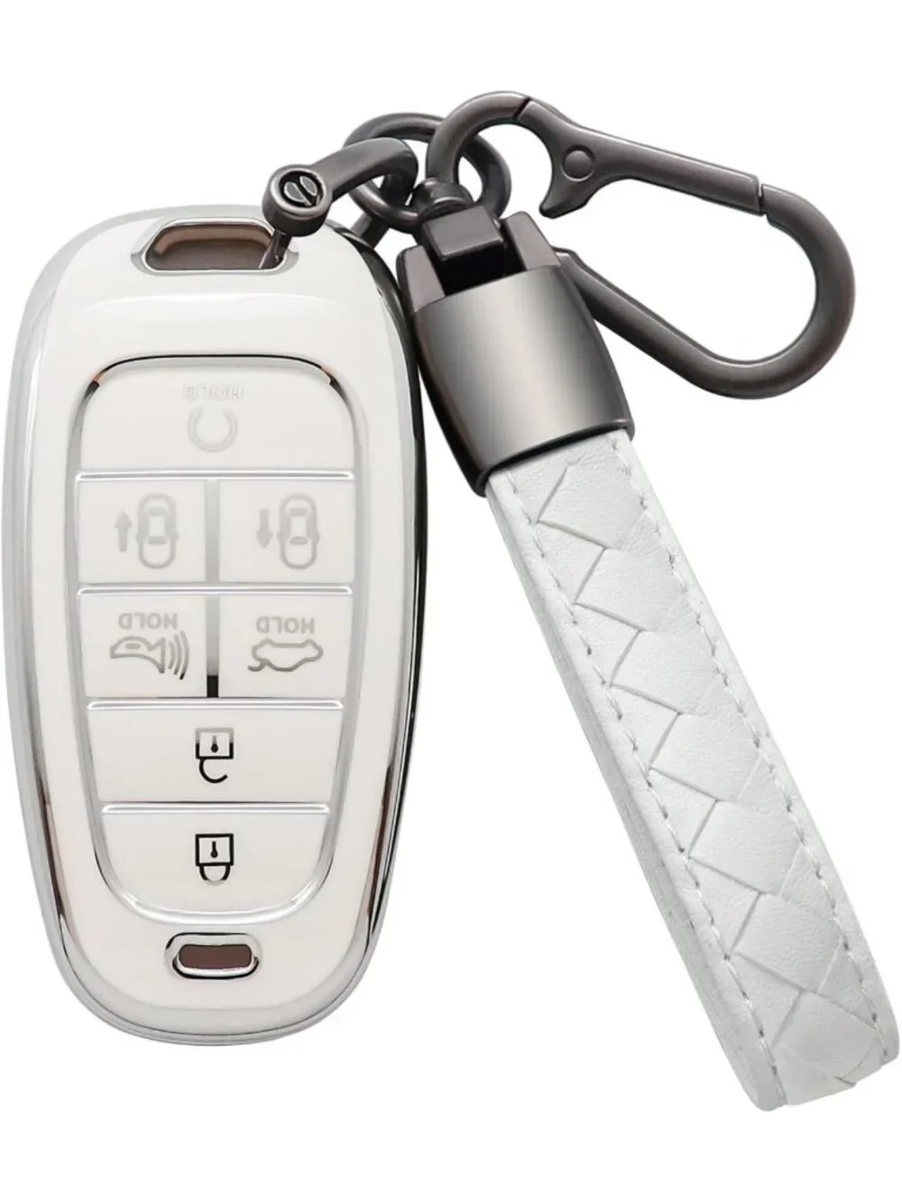 Leather Key Fob Cover with Keychain - Soft TPU Full Protection for 2021-2024